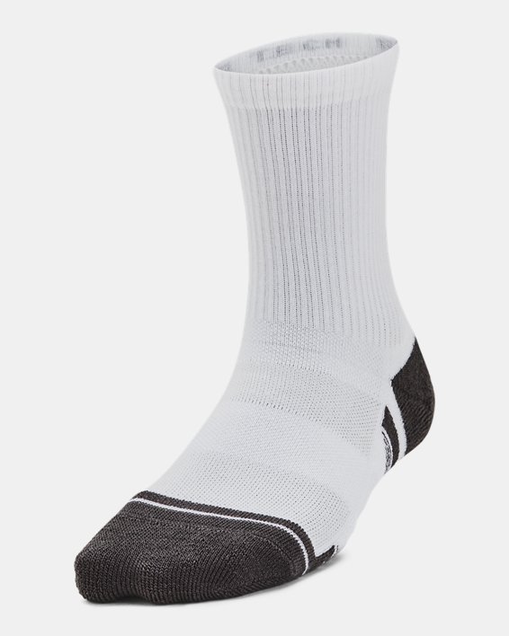 Kids' UA Performance Tech 3-Pack Crew Socks in White image number 1
